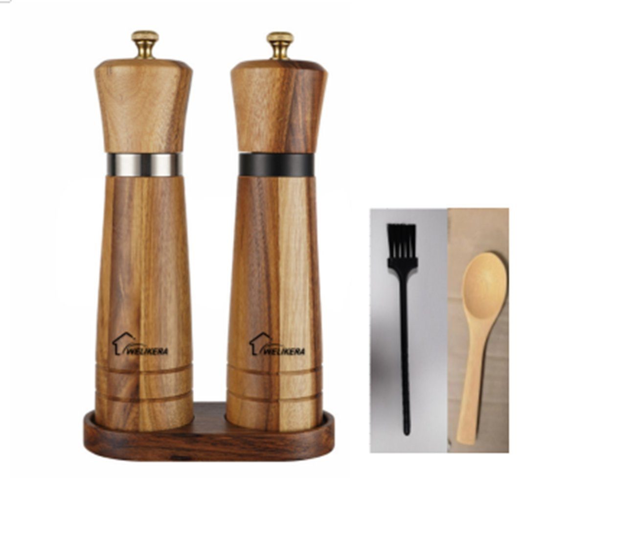 Hikeren Pfeffermühle 2 Stück 8 Zoll Paprikamühle Mit Base,Bürste,5.5*22 CM, (2 Stück)