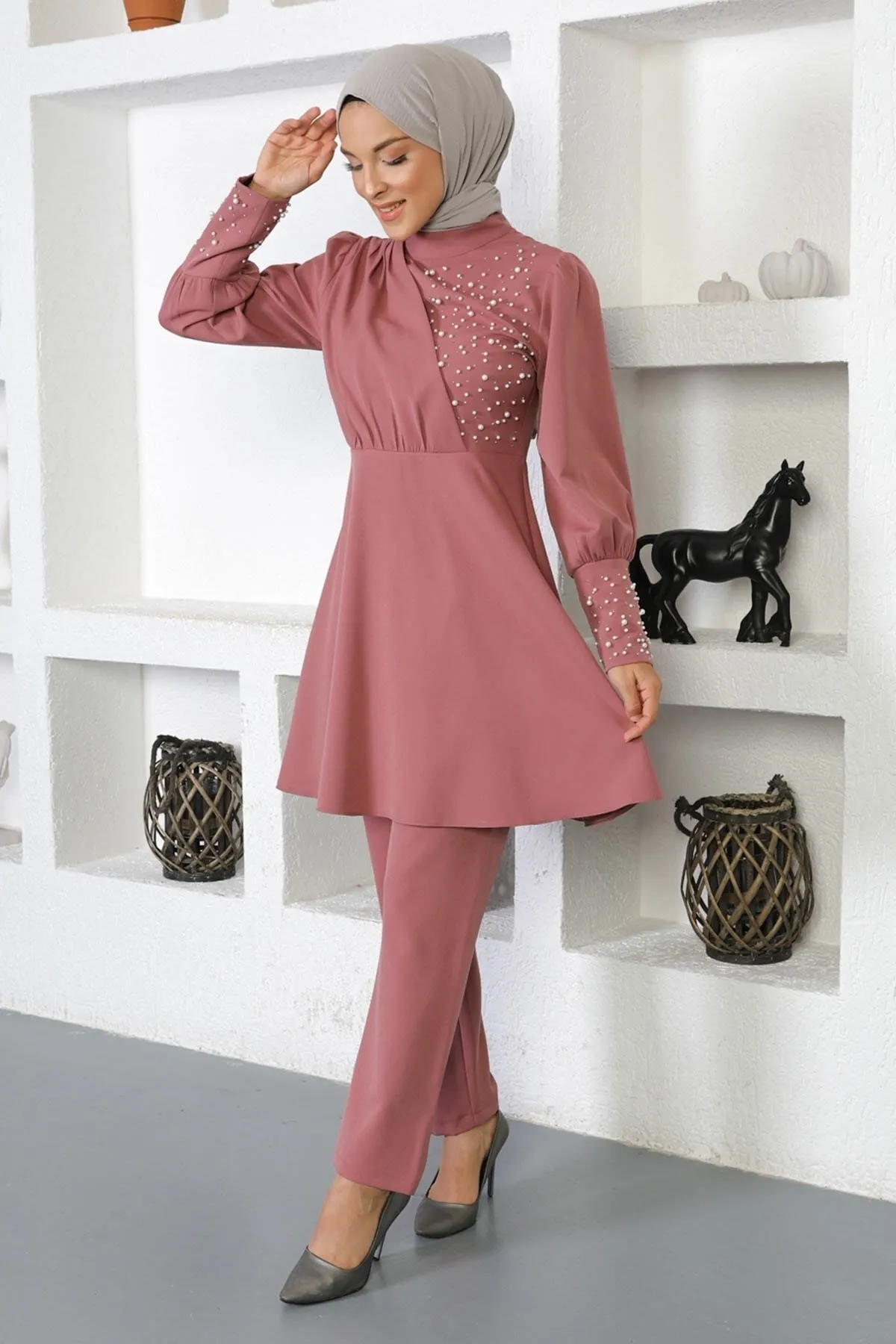 Modamihram  Doppelset mit Perlen, Dusty Rose 17800