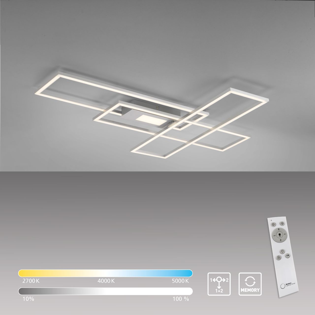 JUST LIGHT LeuchtenDirekt LED Deckenleuchte ASMIN, 1xLED-Board/45Watt, CCT, dimmbar, IR-Fernbedienung, Innenleuchte, IP20
