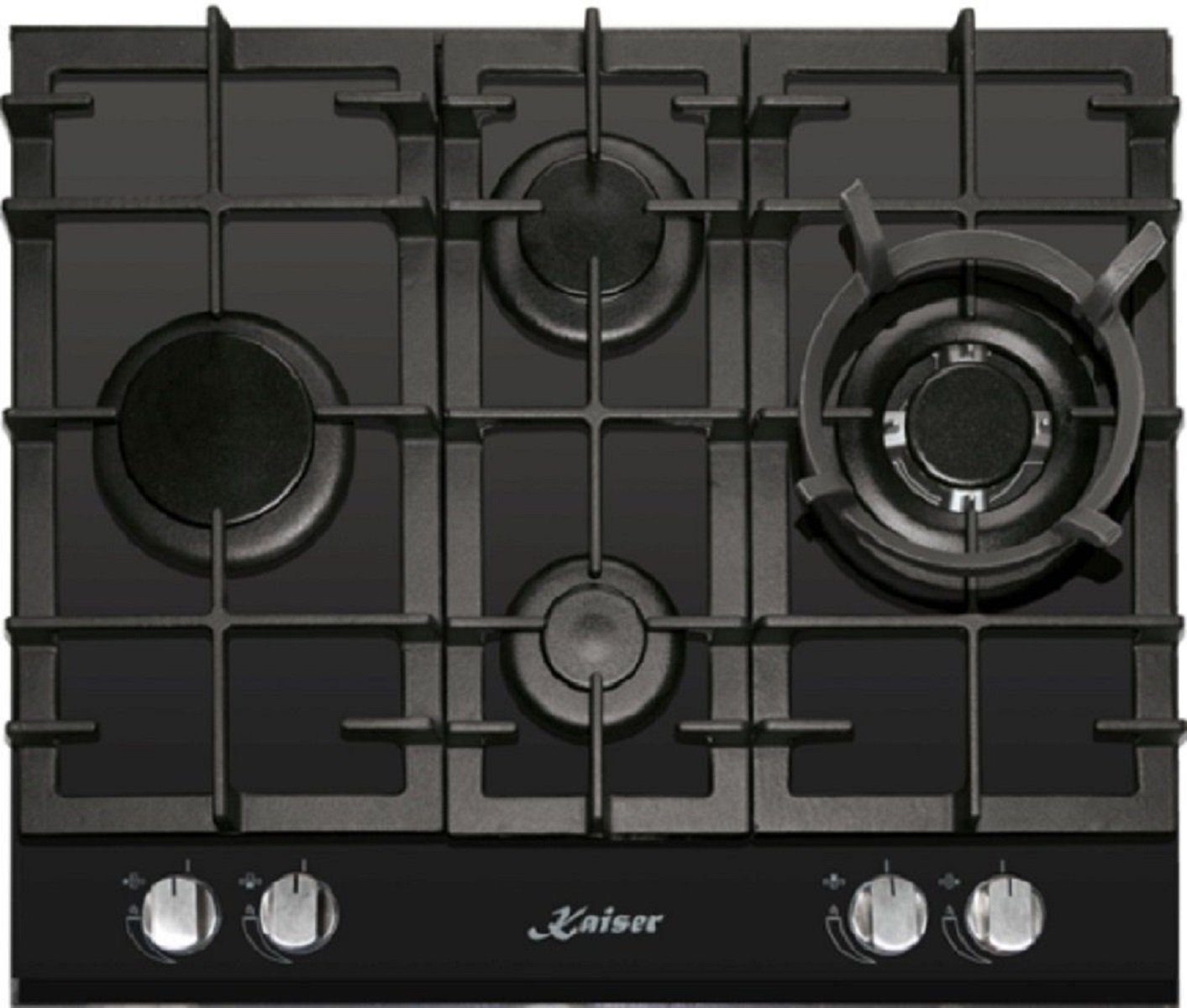 Kaiser Küchengeräte Gas-Kochfeld, Gaskochfeld KCG 6394 60cm, Schwarz Glas, Einbau Herd, 3,8kW WOK