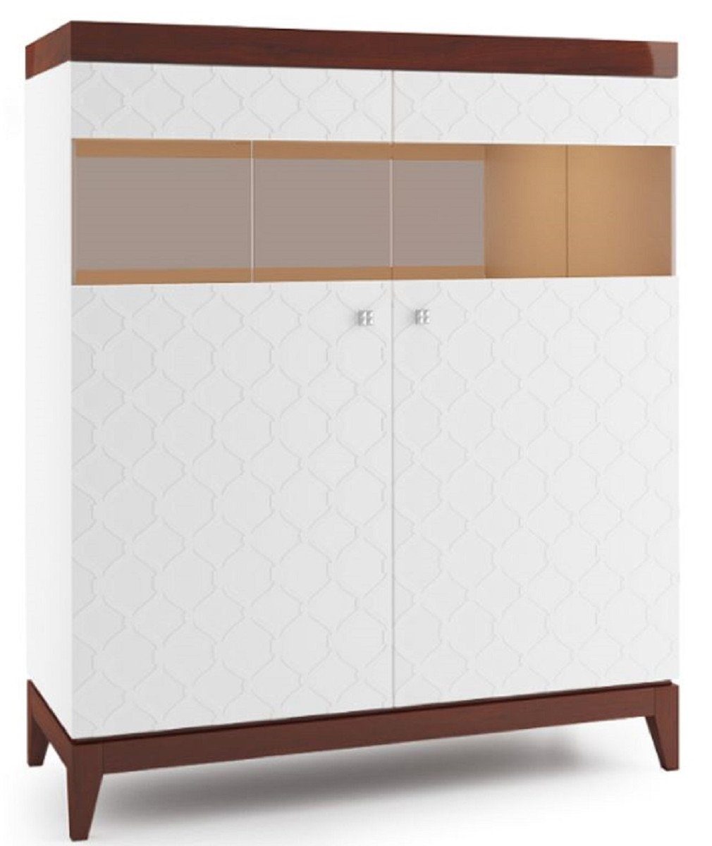 Casa Padrino Barschrank Luxus Barschrank mit 2 Türen Weiß / Hochglanz Braun 111,2 x 45 x H. 132,8 cm - Luxus Kollektion