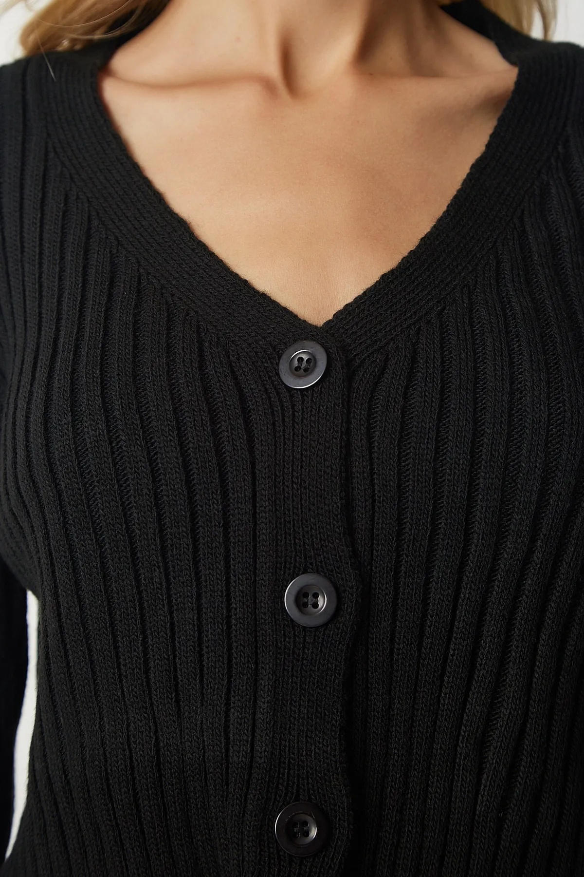 Happiness İstanbul  Damen Schwarz Cardigan Unterhemd Rock Strickwaren Team YY00130