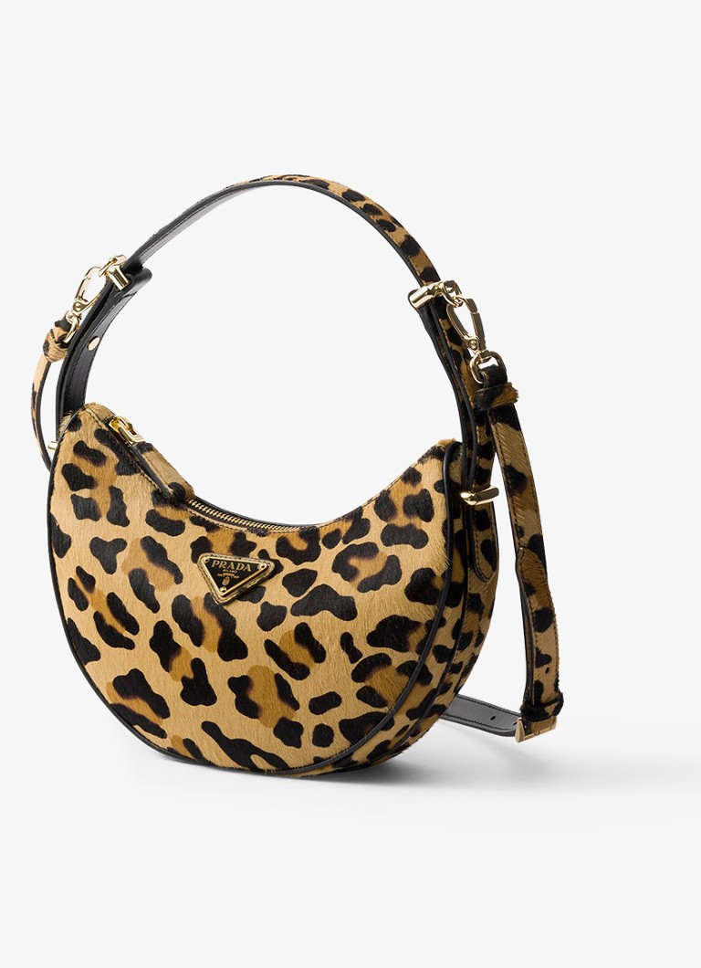 Prada Arqué leather shoulder bag with leopard print