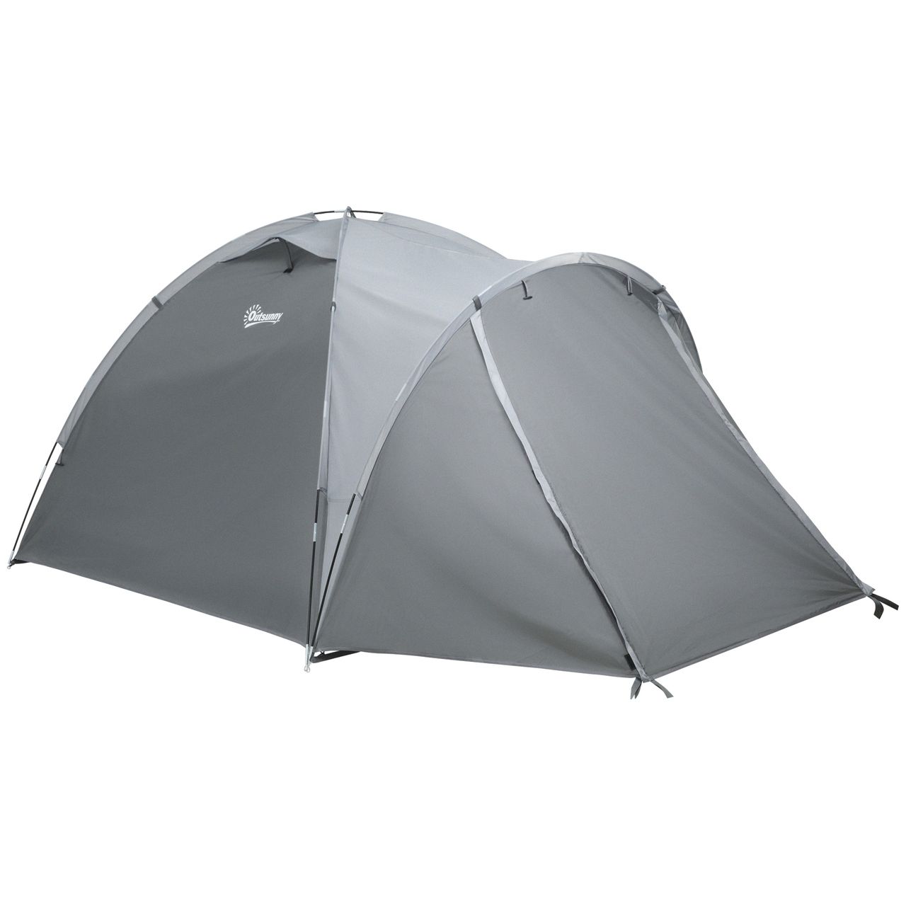 Outsunny Campingzelt für 2-3 Personen Glasfaser Tür mit Reißverschluss Meshfenster inkl. Transporttasche Kuppelzelt 190T PU2000mm Glasfaser Grau