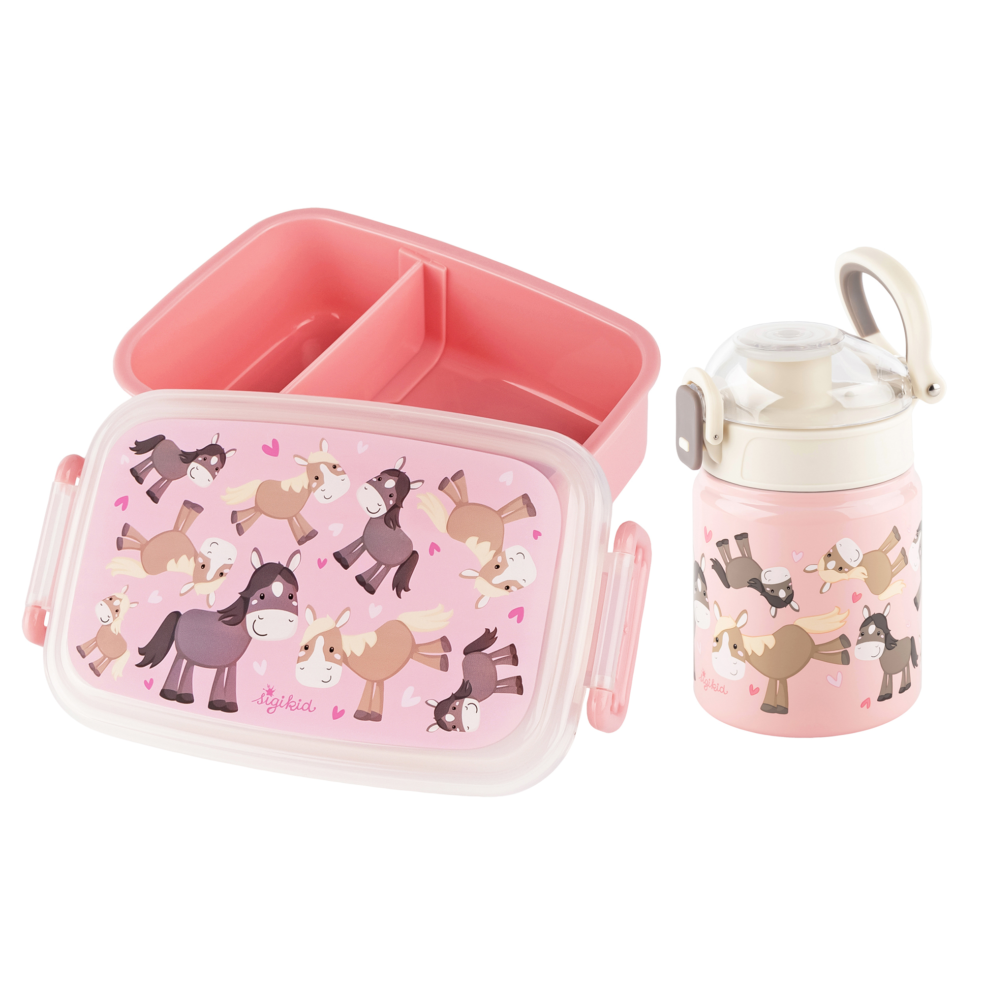 Kinder Set Edelstahl-Trinkflasche und Brotbox Pony
