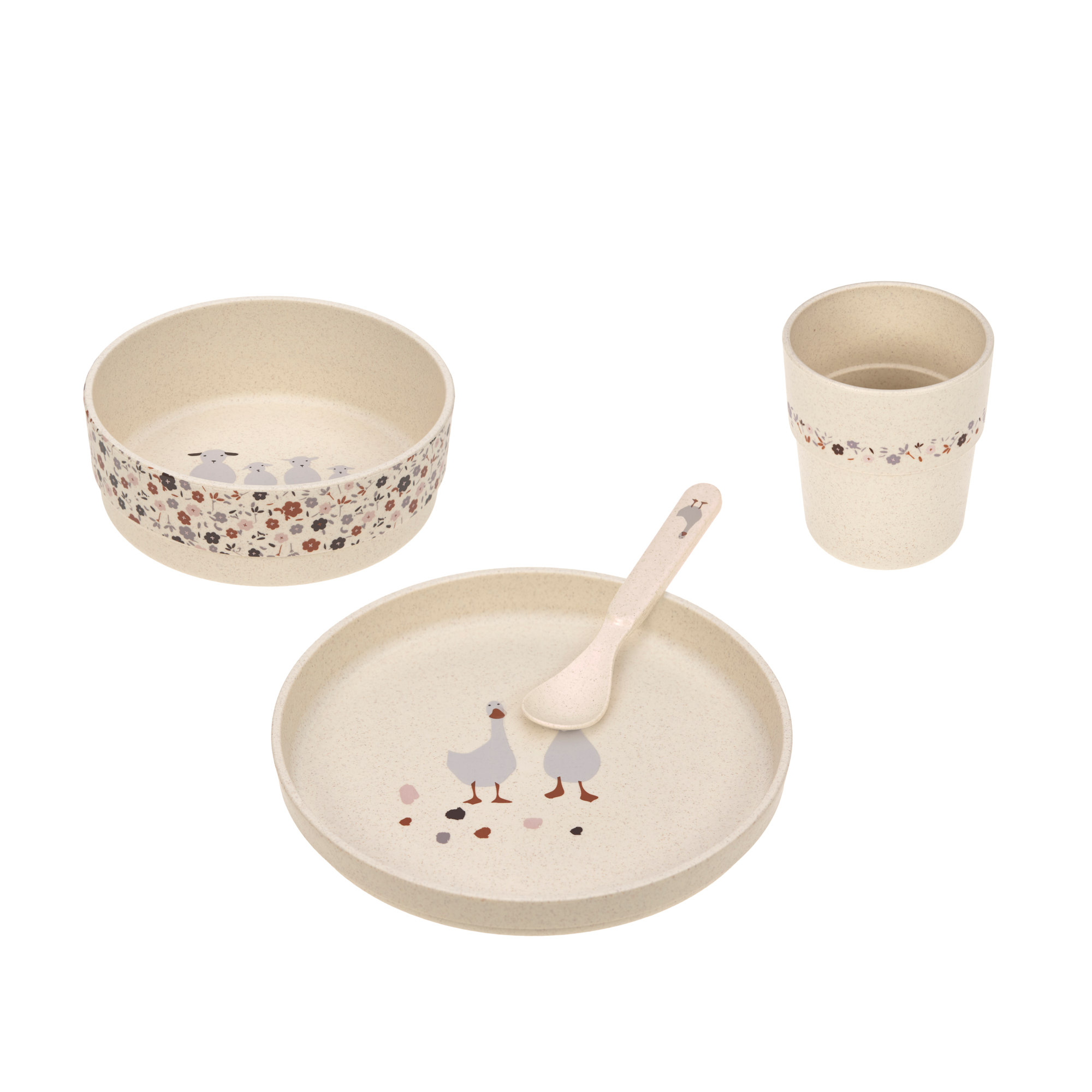 Kindergeschirr Set - Tiny Farmer, Schaf & Gans in Beige