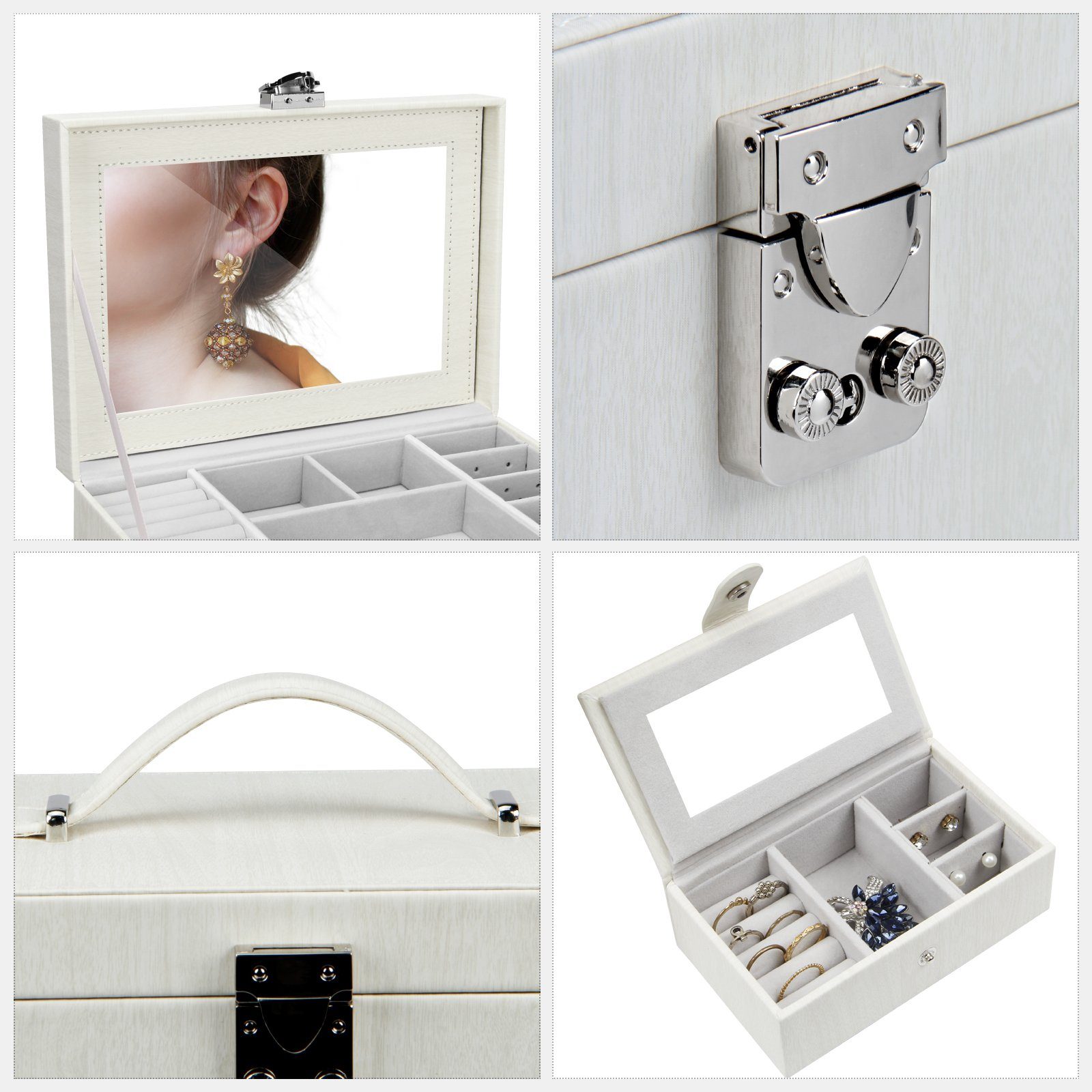 Yorbay Schmuckkasten Schmuckkoffer komplett abschließbar Schmuckkasten (Mit herausnehmbarer Reise-Box, Mit 7 Ebenen, Mit Spiegel), Schmuckkästchen für Halsketten/Uhren/Ringe/Armbänder/Ohrringe/Brille