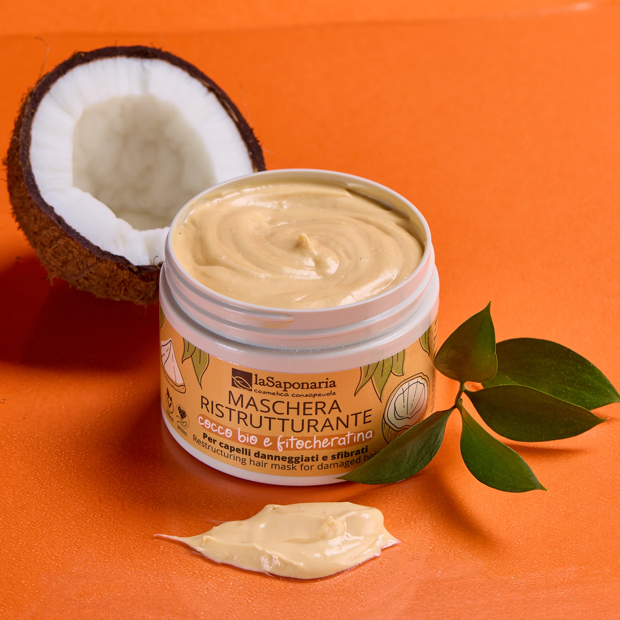 Mască restructurantă pentru păr și scalp - Nucă de cocos organică și fitokeratină - Mască hrănitoare pentru păr, Mască reparatoare pentru păr