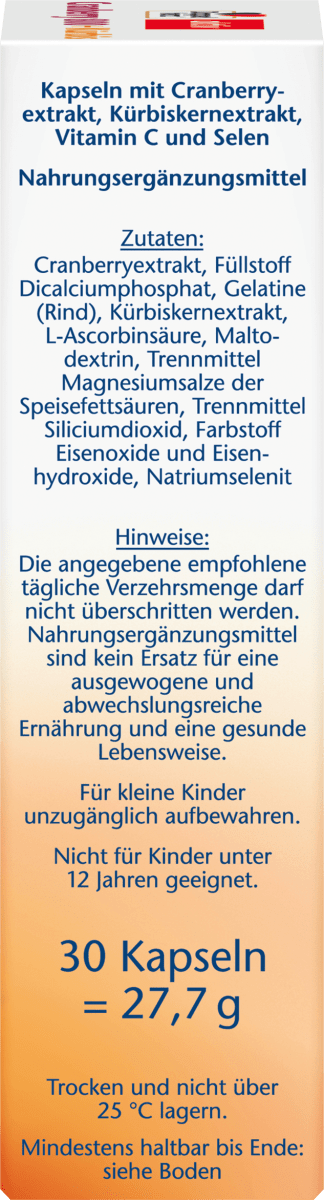 Cranberry +  Kürbis + Vitamin C + Selen Kapseln 30 St., 27,7 g