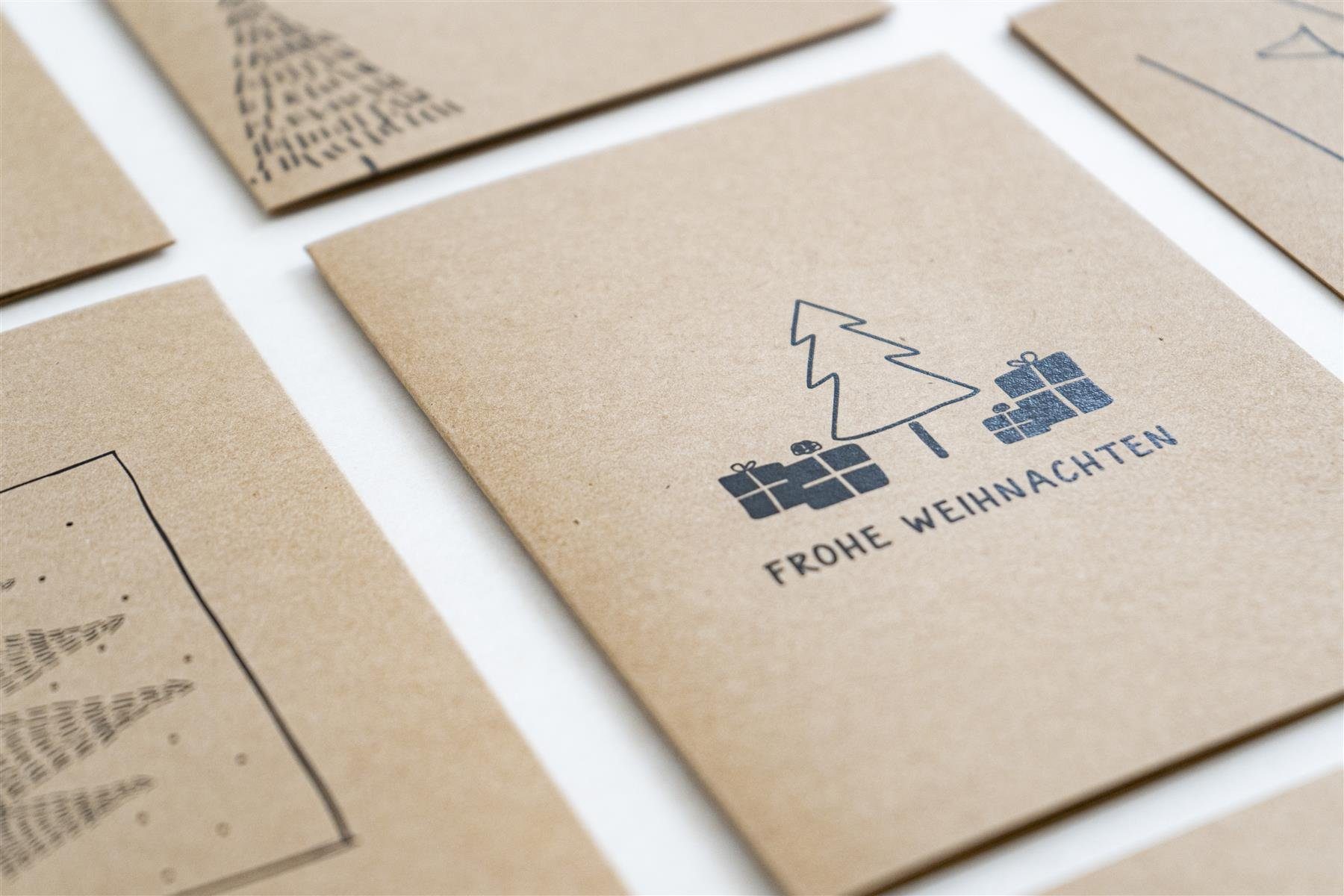 bigdaygraphix Weihnachtskarte 20 Weihnachtskarten ohne Umschläge, Klappkarten aus Kraftpapier