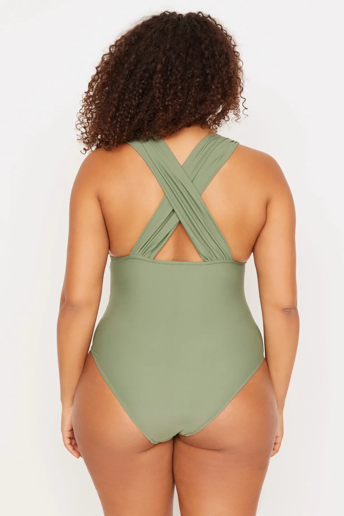 Trendyol Curve  Grüner drapierter Badeanzug mit V-Ausschnitt TBBSS23AM00004