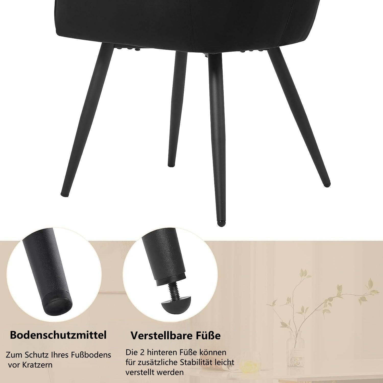 Woltu 4-Fußstuhl (Set, 2 St), mit Armlehne, bis 120KG belastbar