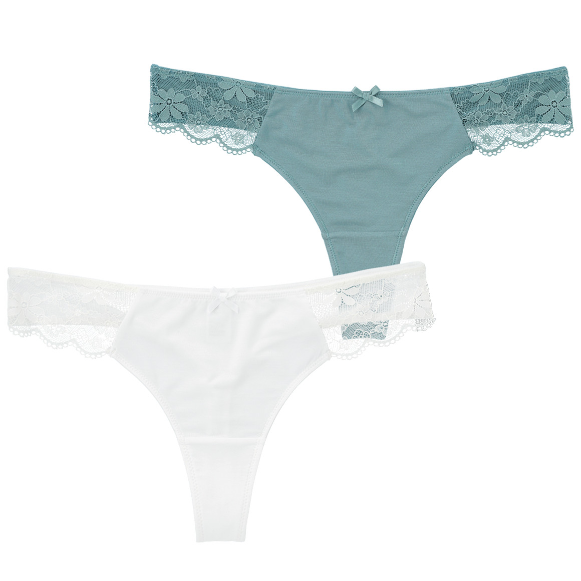 2 Damen Strings mit Spitzeneinsatz