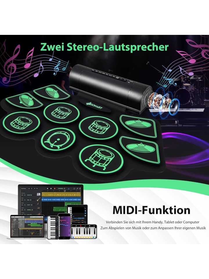 COSTWAY 9 Pads E-Drum in Schwarz günstig kaufen 47 cm
