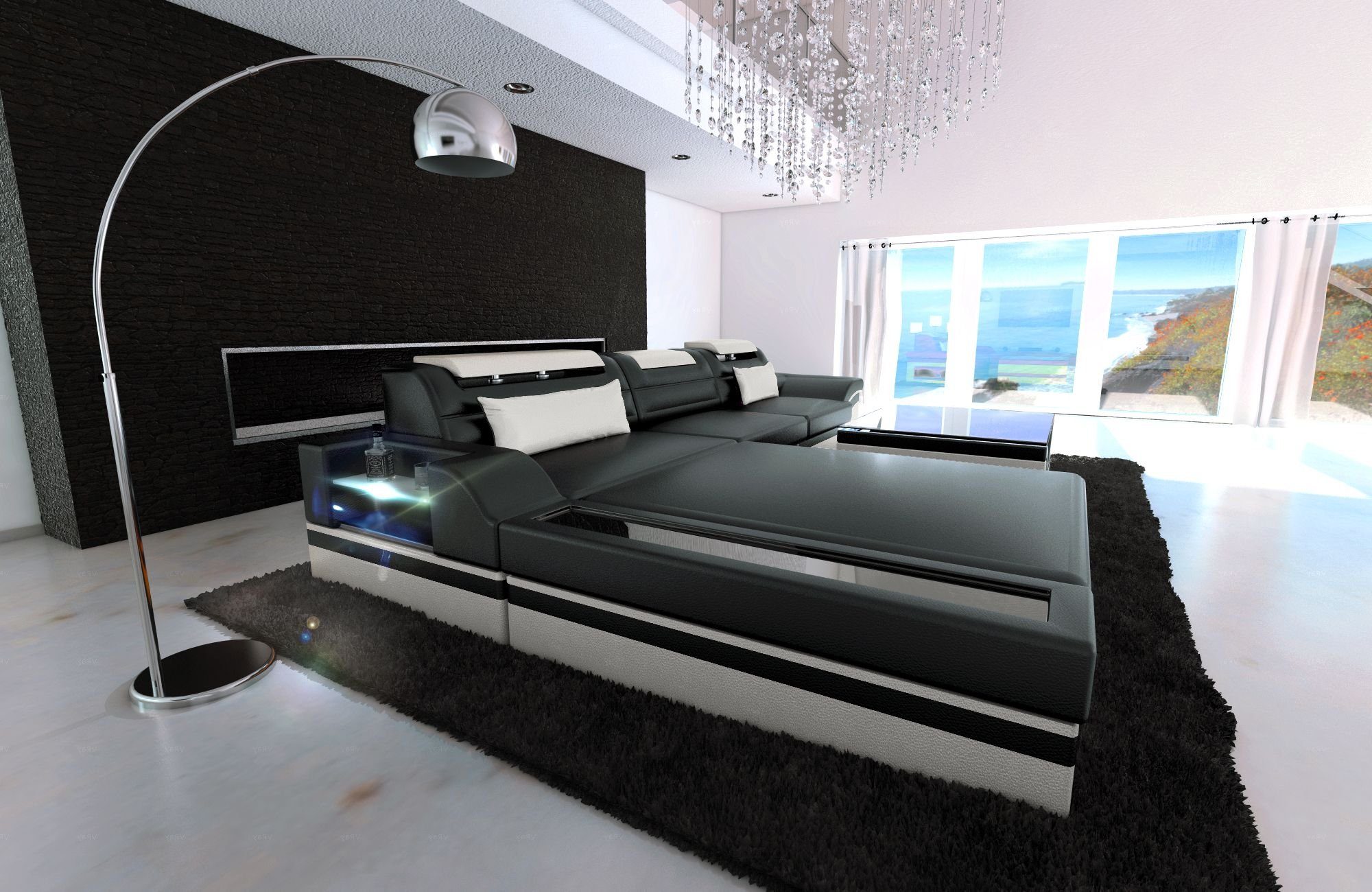 Sofa Dreams Ecksofa Leder Sofa Ledercouch Parma L Form Ledersofa, Couch, mit LED, wahlweise mit Bettfunktion als Schlafsofa, Designersofa