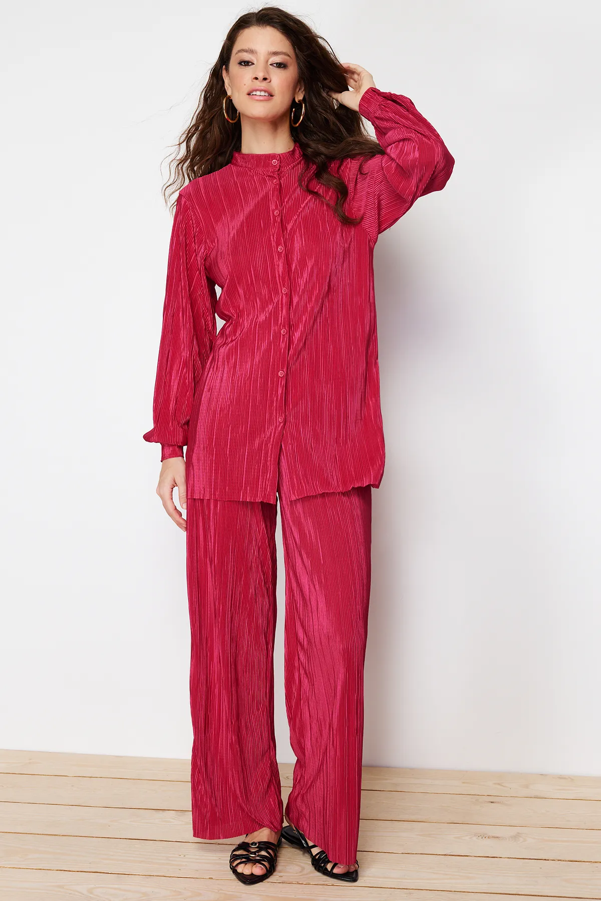 Trendyol Modest  Set aus gestricktem Ober- und Unterteil mit Falten in Fuchsia TCTSS24US00040