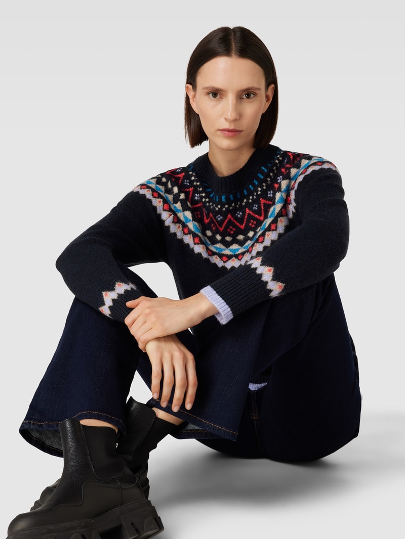Strickpullover mit Allover-Muster in dunkelblau
