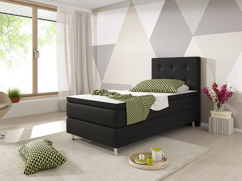 IHG Boxspringbett Köln 90x200 Webstoff Schwarz