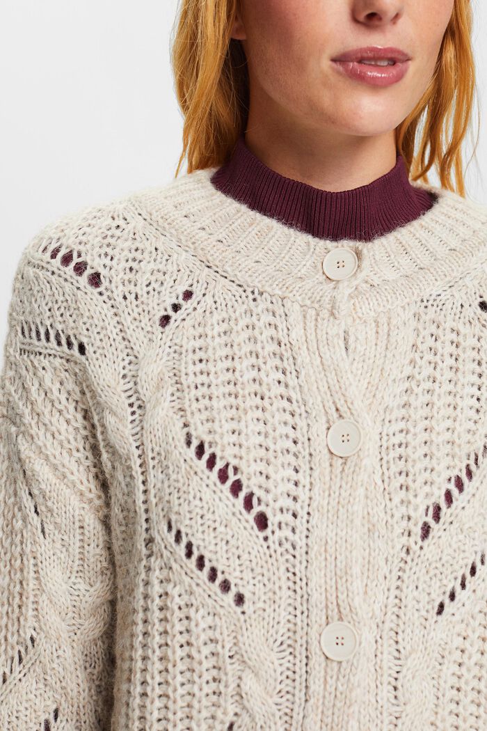 Offenmaschiger Strick-Cardigan aus Wollmix