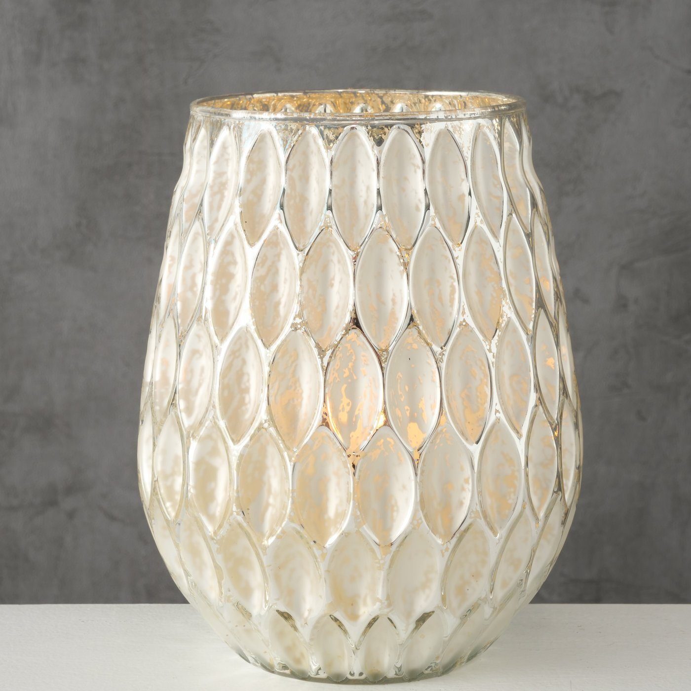 BOLTZE Windlicht, Glas, Mercury Glas geprägt