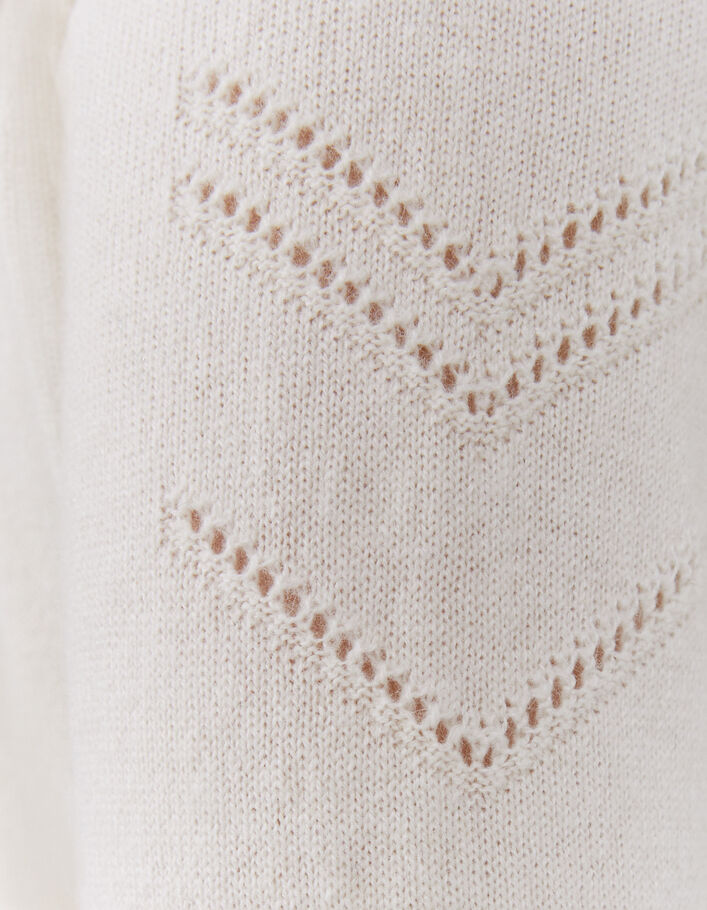 Cardigan à capuche blanc cassé en cachemire chevrons femme