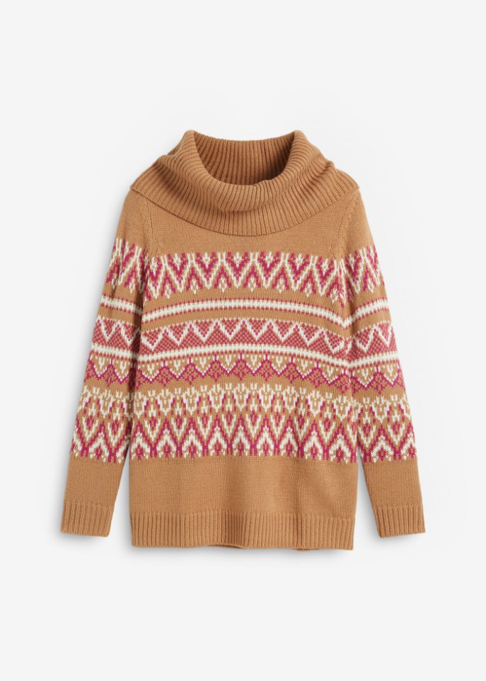 Norweger-Pullover mit weitem Rollkragen, A-Linie
