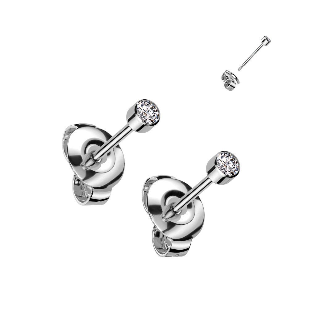 viva-adorno Paar Ohrstecker Titan Ohrstecker 3mm oder 5mm rund Zirkonia, Damen Mädchen Kristall Ohrringe