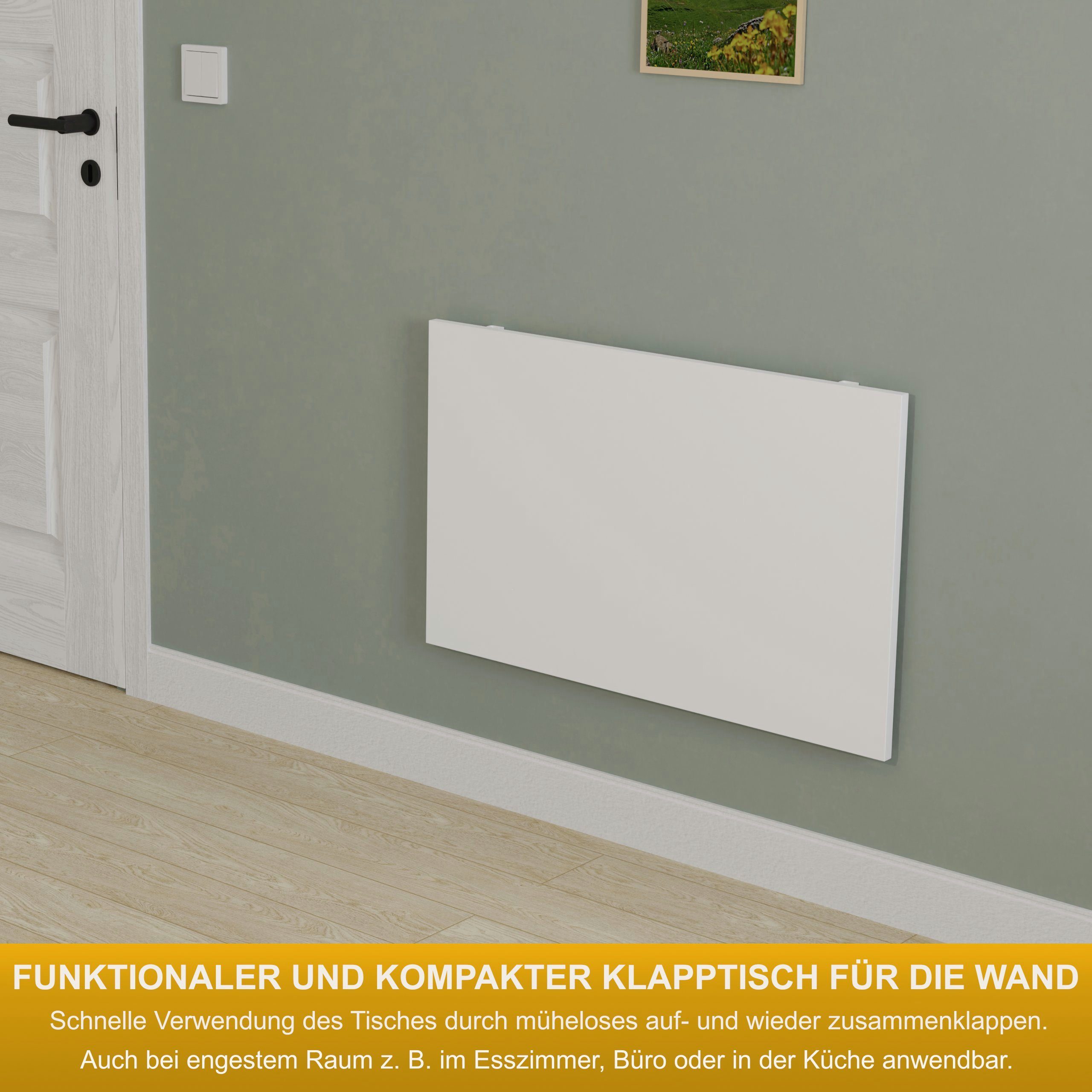 KDR Produktgestaltung Klapptisch 80x50 Wandklapptisch Esstisch Küchentisch Schreibtisch Wand Tisch, Weiß