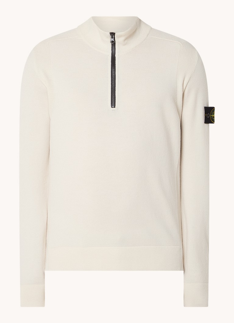 Πουλόβερ Stone Island 521A1 από απαλή πλέξη σε ανάμεικτο χρώμα Razor με φερμουάρ στη μέση και λογότυπο