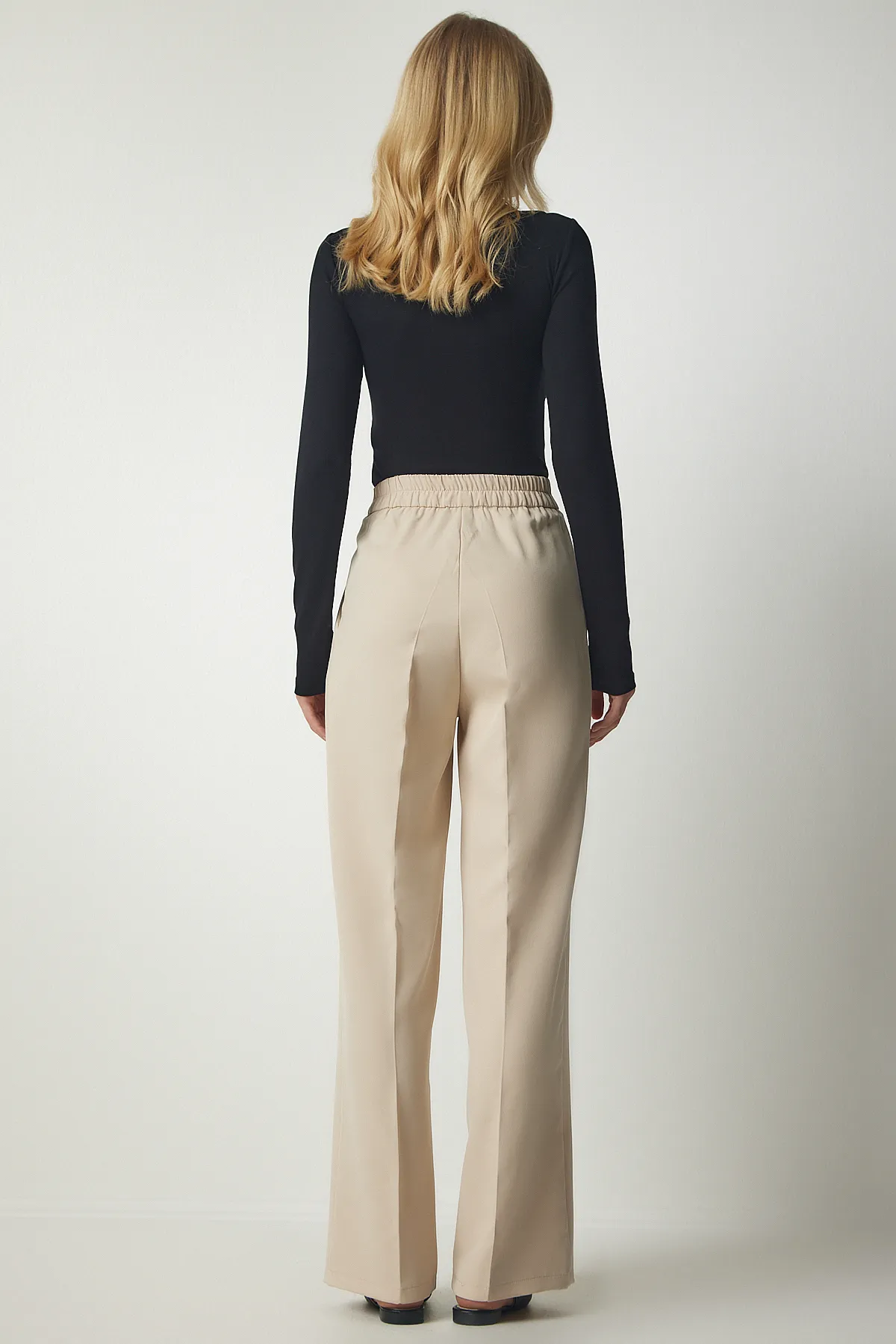 Happiness İstanbul  Damen-Palazzo-Hose mit cremefarbenen Taschen, DW00001