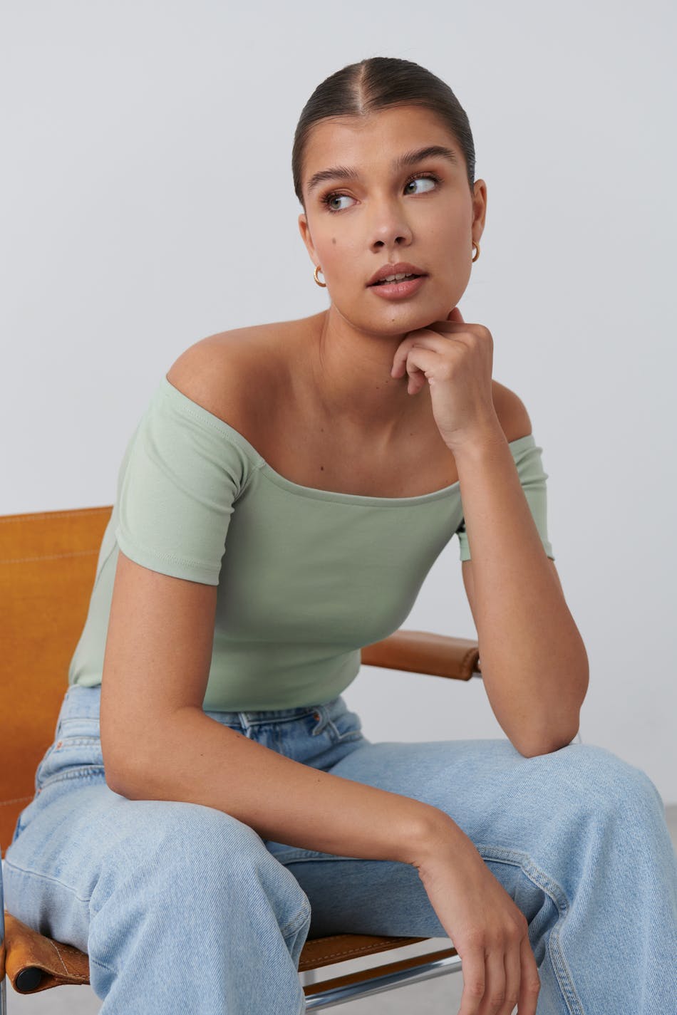 Rib off shoulder top