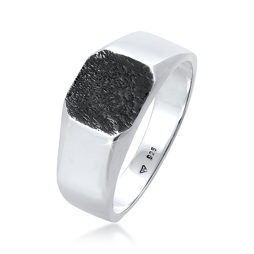 KUZZOI KUZZOI Bague Hommes sceau carré basique texture noire en argent sterling 925 Bague
