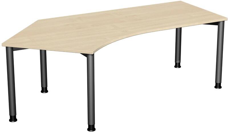 4 Fuß Flex Schreibtisch 135° links höhenverstellbar, 2166x1130x680-800, Ahorn/Anthrazit