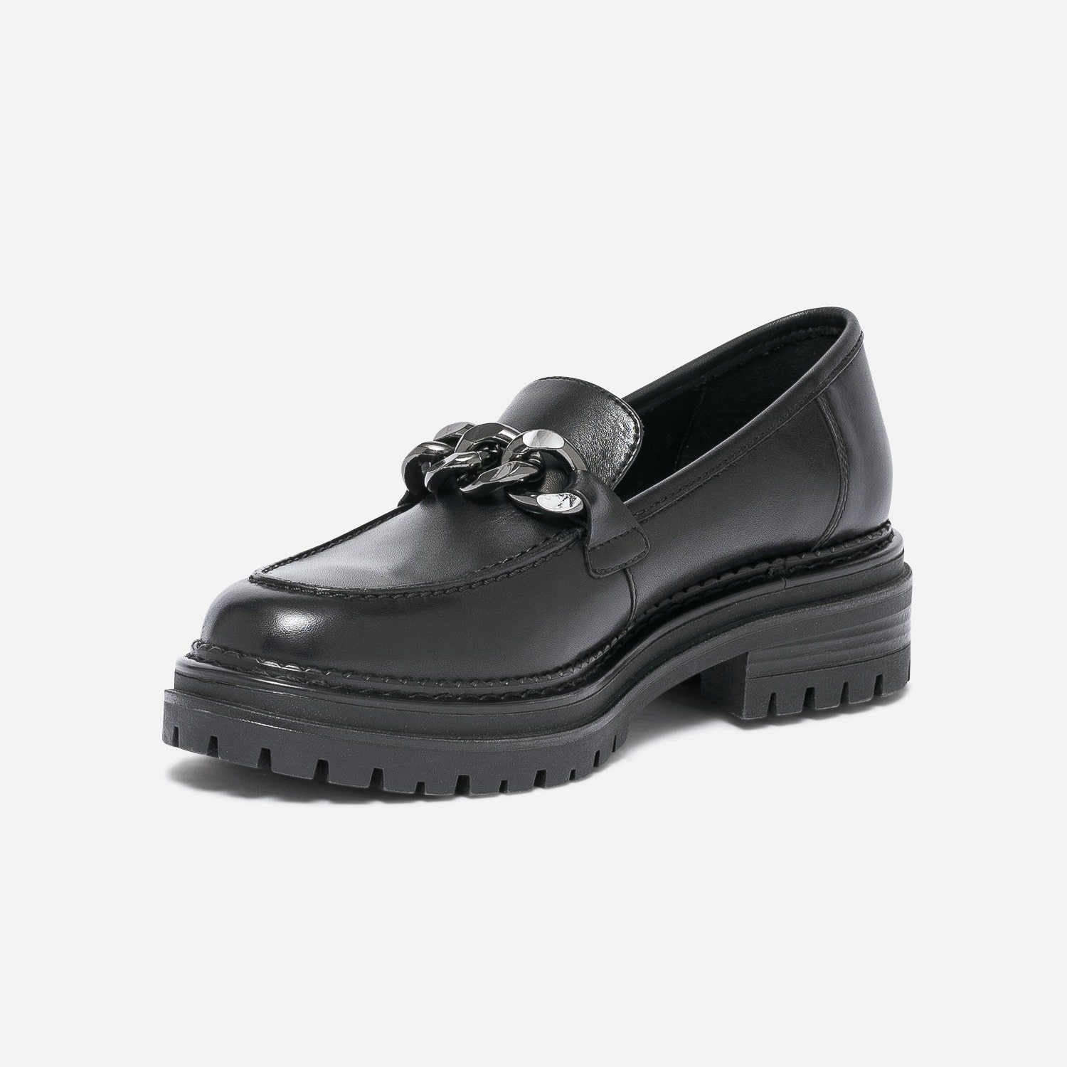 Mocassin TEXTO noir en cuir à semelle crantée