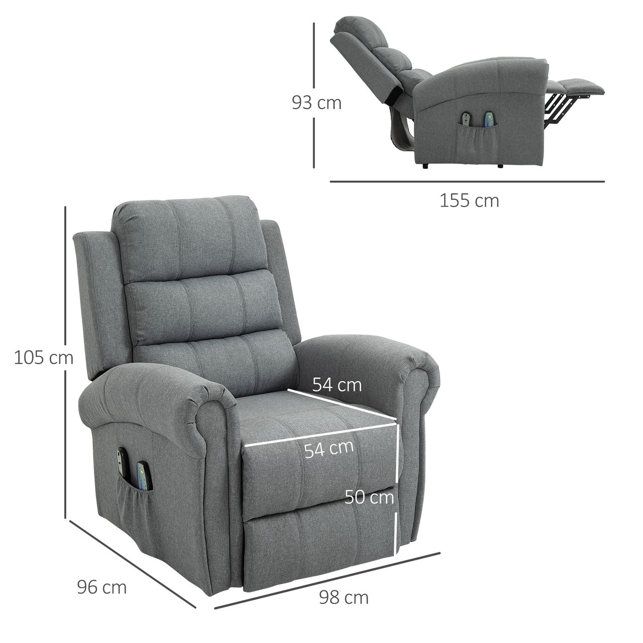 HOMCOM Massagesessel Massagestuhl Aufstehfunktion Wärmefunktion Leinen