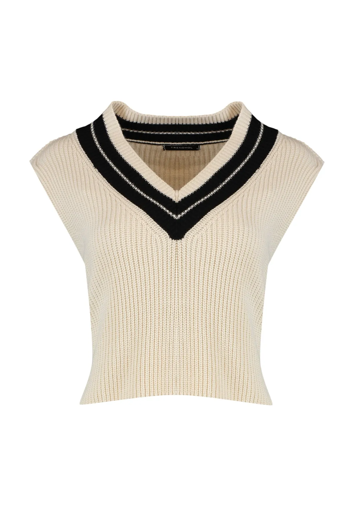 Trendyol Collection  Stone Crop Strickpullover mit V-AusschnittTWOAW21BZ0135