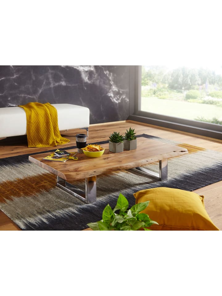 KADIMA DESIGN Massiver Akazienholz Couchtisch, Landhausstil, stabile Metallbeine günstig kaufen onesize