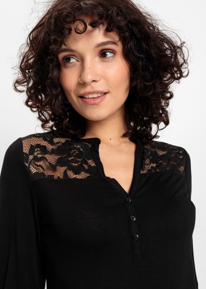 Henleyshirt mit Spitzeneinsatz