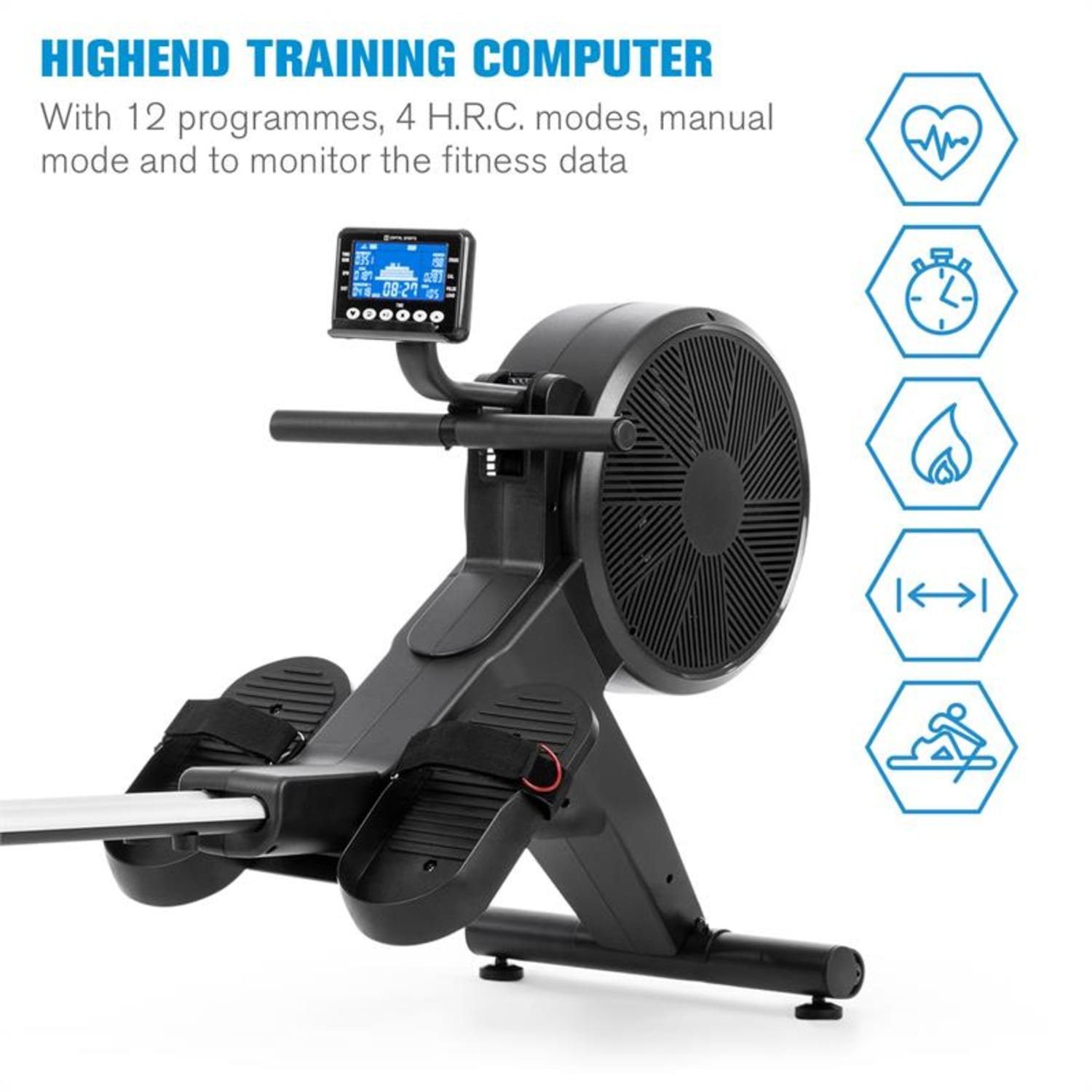 Capital Sports Rudermaschine Stream M2 Magnetrudergerät LC-Display 16 Stufen Aluminium, Rudergerät für Zuhause Sport Rowing Machine Fitnessgerät Sportgerät Trainingsgerät