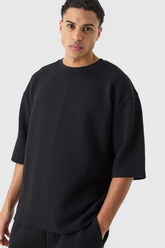 Gestepptes Oversize T-Shirt und Shorts mit Fischgräten-Print