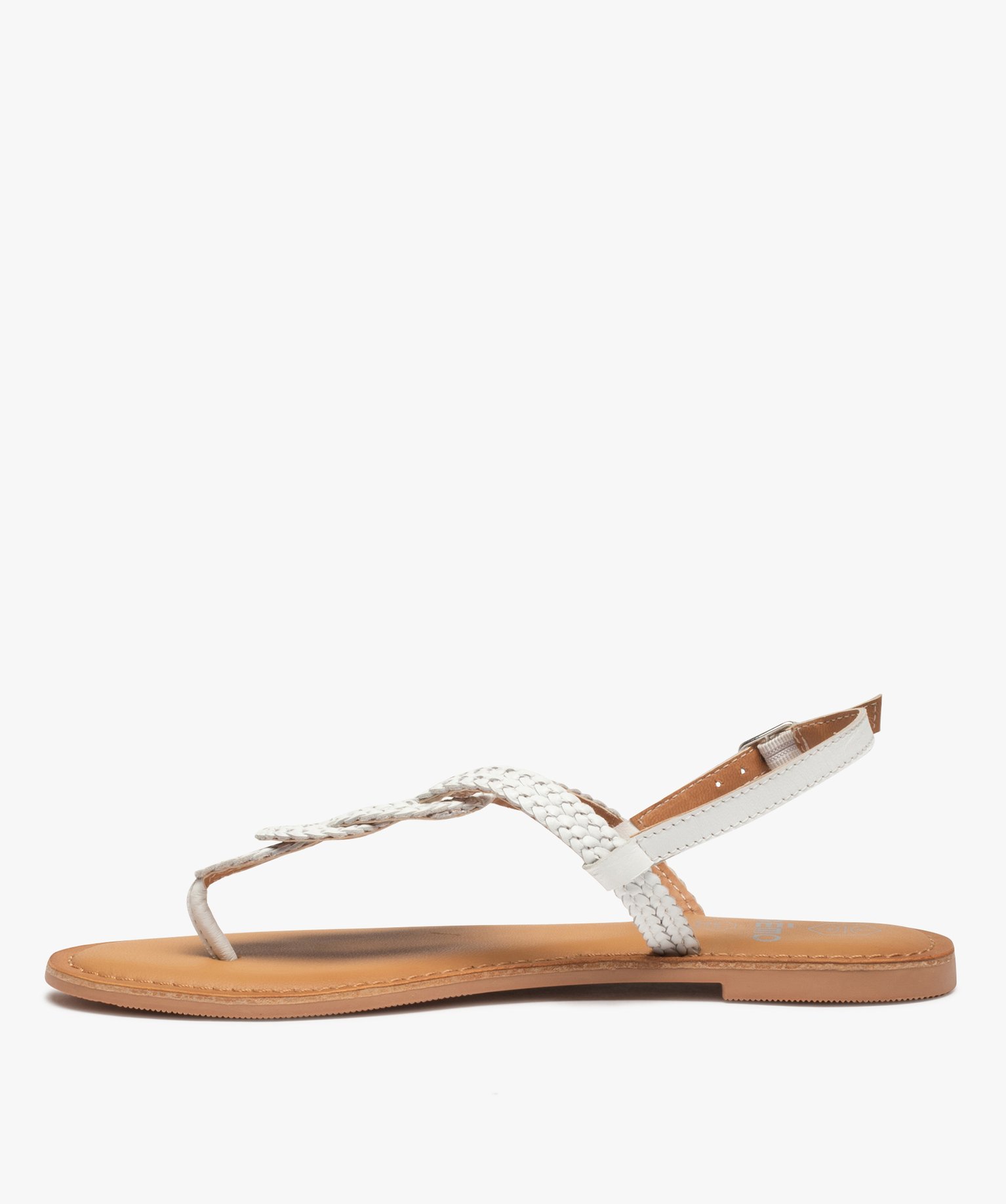 Sandales femme à talon plat et brides entre-doigts tressée... blanc | GEMO