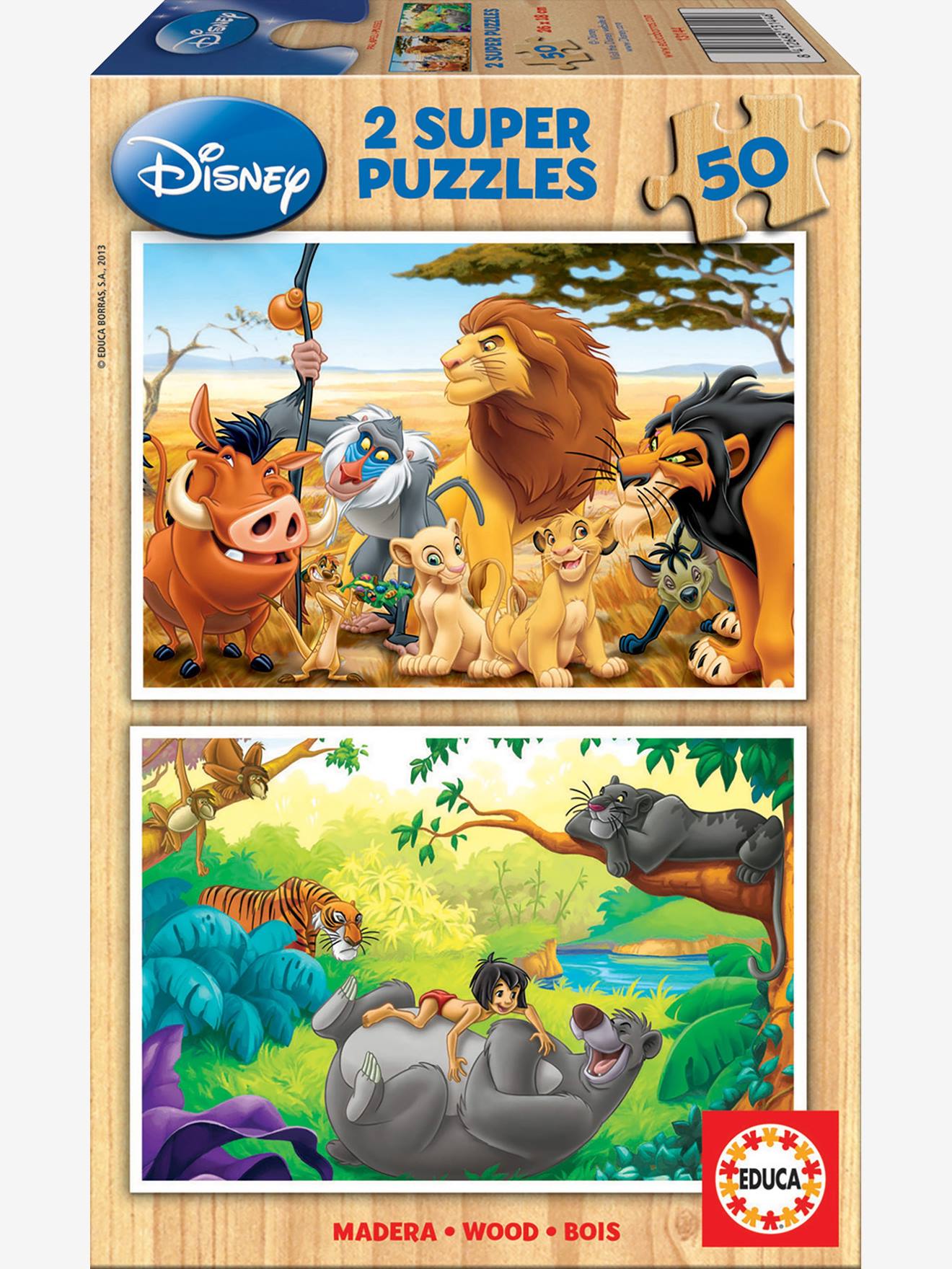 Educa 2er-Set Holzpuzzles, 50 Teile Disney Animals EDUCA - mehrfarbig