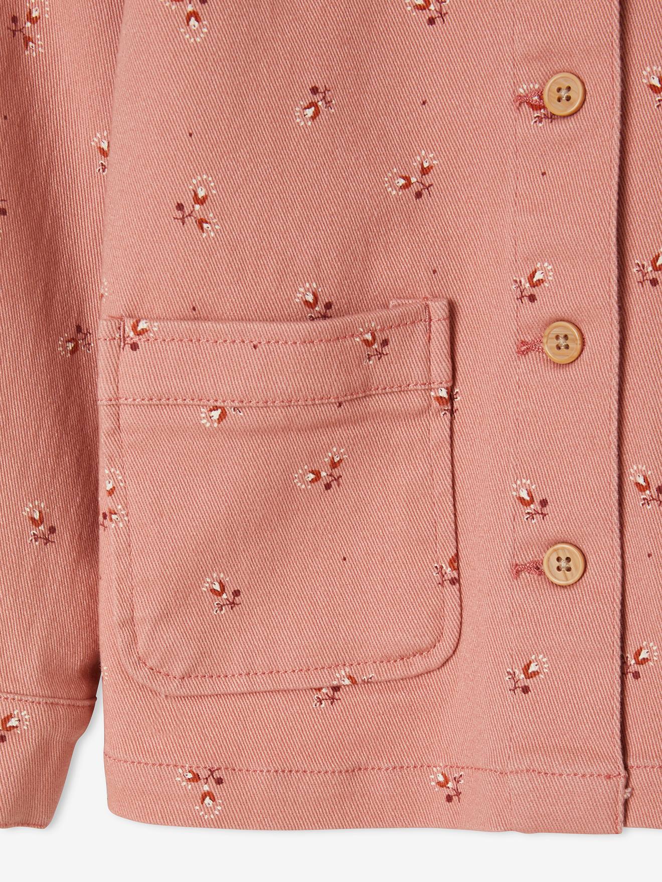 Veste style worker en jean fille rose imprimé
