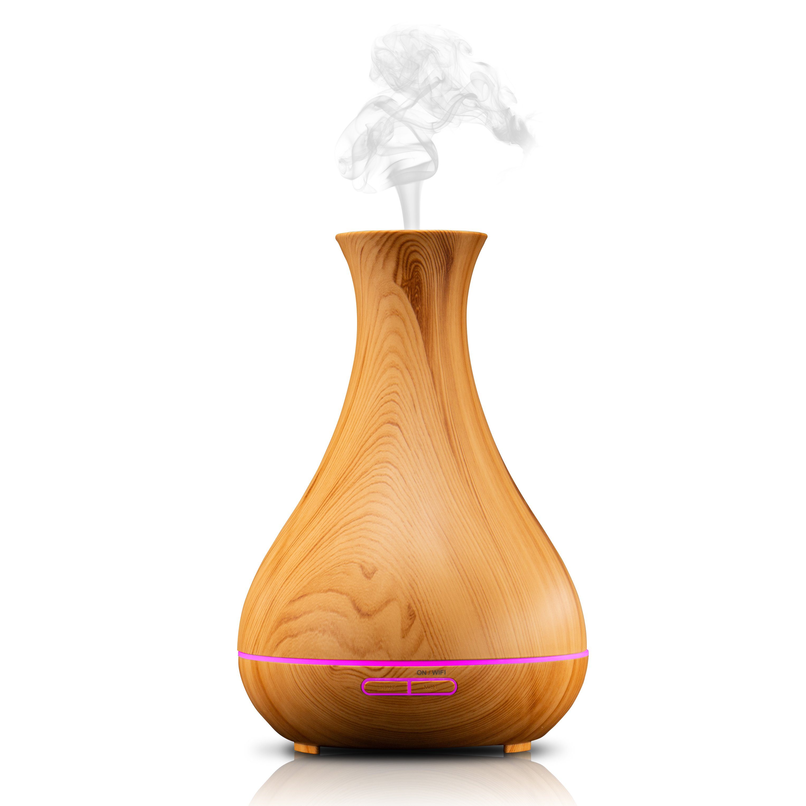 Hyrican Luftbefeuchter PST00184 Aroma Luftbefeuchter, inkl. Duftölset, App& Sprachsteuerung, 0,4 l Wassertank, Diffuser/Diffusor 400ml, 7 LED-Farben, Holzoptik, Alexa, Google