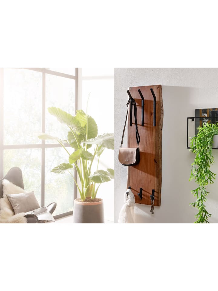 KADIMA DESIGN Wandgarderobe Akazie & Metall, Natürliche Baumkante, 35.5x100x11 cm günstig kaufen onesize