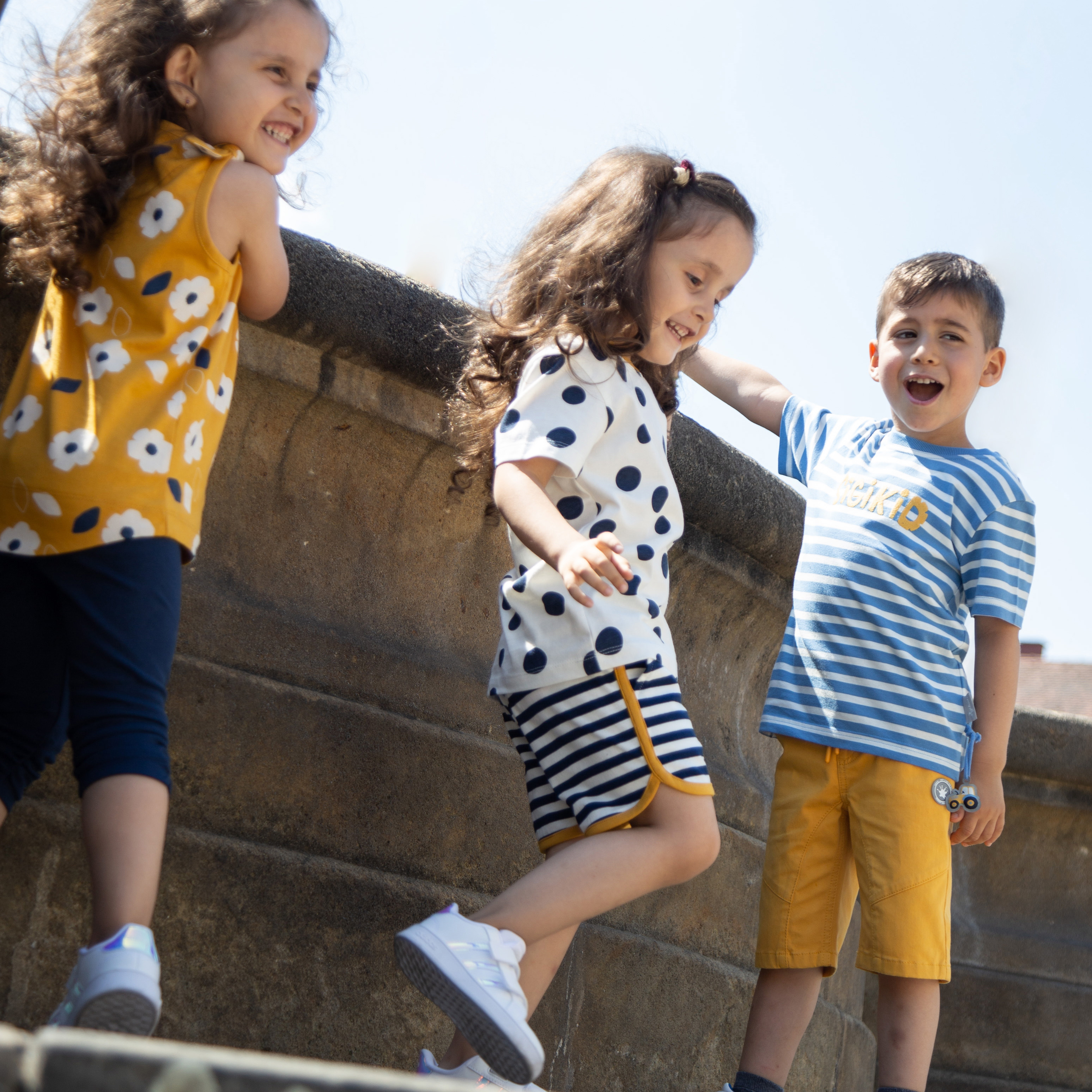 Dunkelblaue Kinder Capri Leggings, gerafft