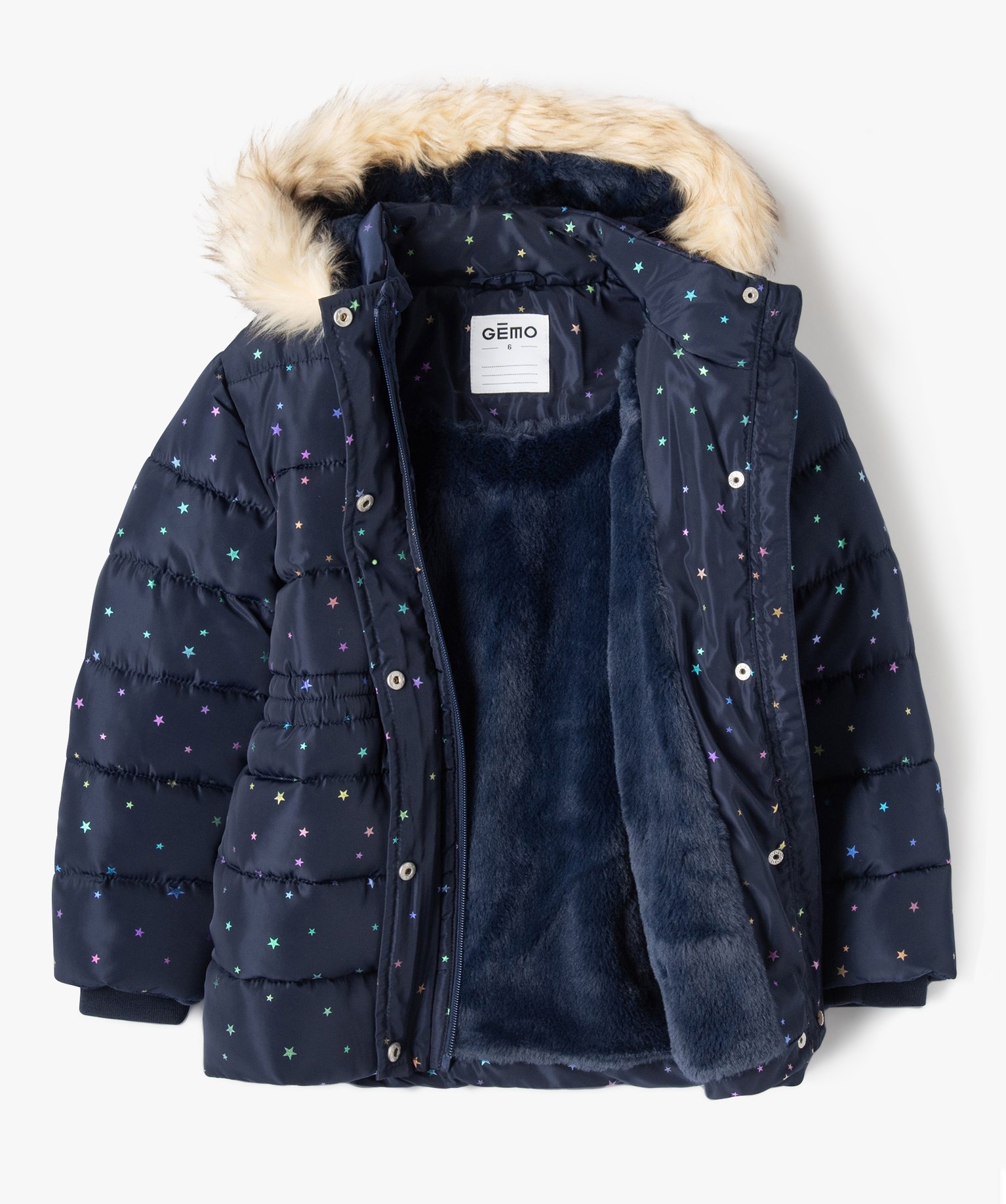 Parka matelassée à capuche avec doublure peluche fille marine | GEMO