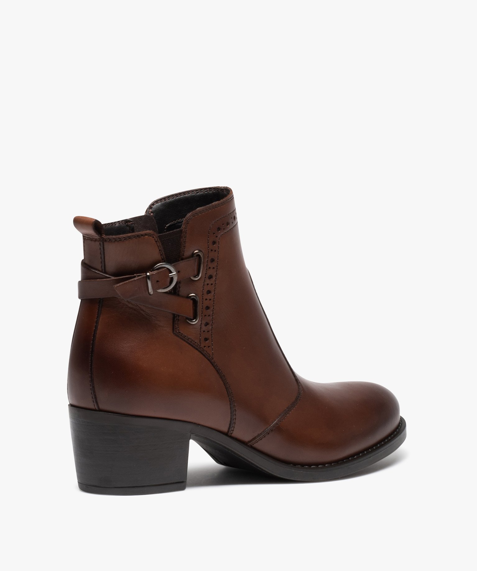Boots femme en cuir à talon carré et à zip - Taneo marron | GEMO