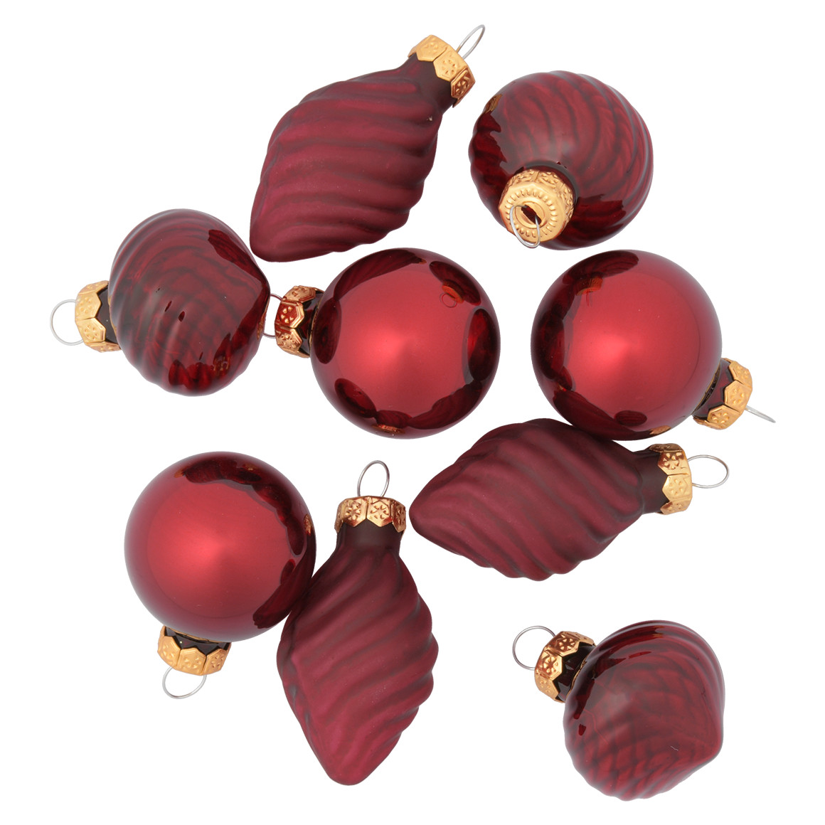 9 Weihnachtskugeln in verschiedenen Formen rot