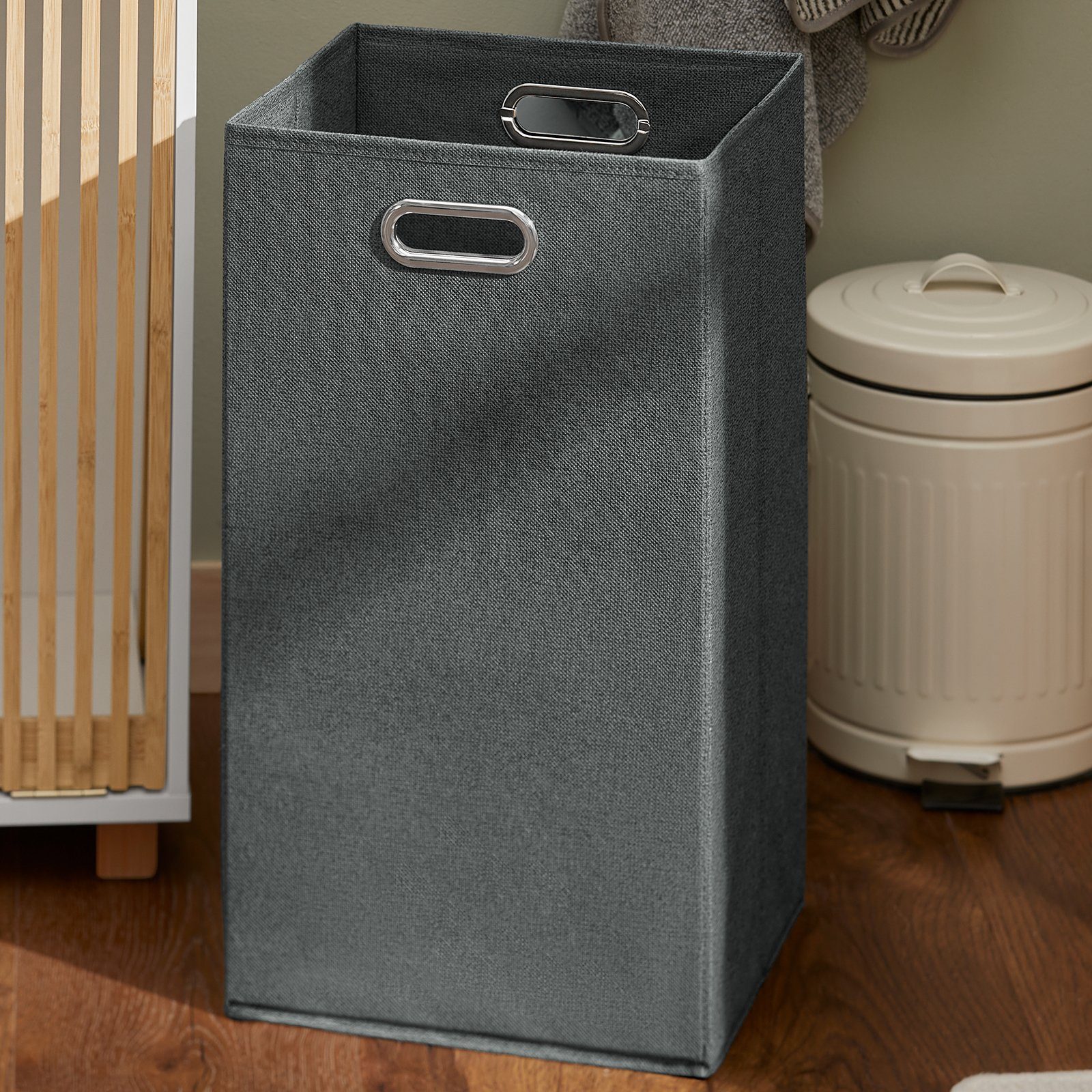 SoBuy Wäscheschrank BZR126 Badschrank mit Wäschesack Wäschetruhe Wäschesammler Wäschekorb
